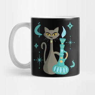 Mid-Century Modern Mischievous Cat with Genie Lamp Mug